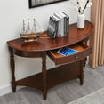 thumbnail image 1 of JESONVID Solid Wood Oval Console Table with Drawer and Storage Shelf, Traditional Vintage Semi-Circle Entryway Table Polished Edging Half-Moon Narrow Table for Living Room Hallway Home, Cherry Walnut, 1 of 8