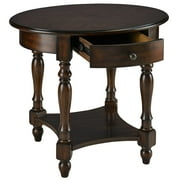 JESONVID Solid Wood Oval End Table with Drawer and Storage Shelf, 28" Traditional Retro Side Table Polished Edging Sofa Table Bedside Nightstand for Living Room Bedroom Home, Vintage Walnut