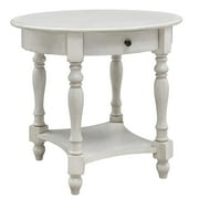 JESONVID Solid Wood Oval End Table with Drawer and Storage Shelf, 28 Traditional Retro Side Table Polished Edging Sofa Table Bedside Nightstand for Living Room Bedroom Home, Antique White