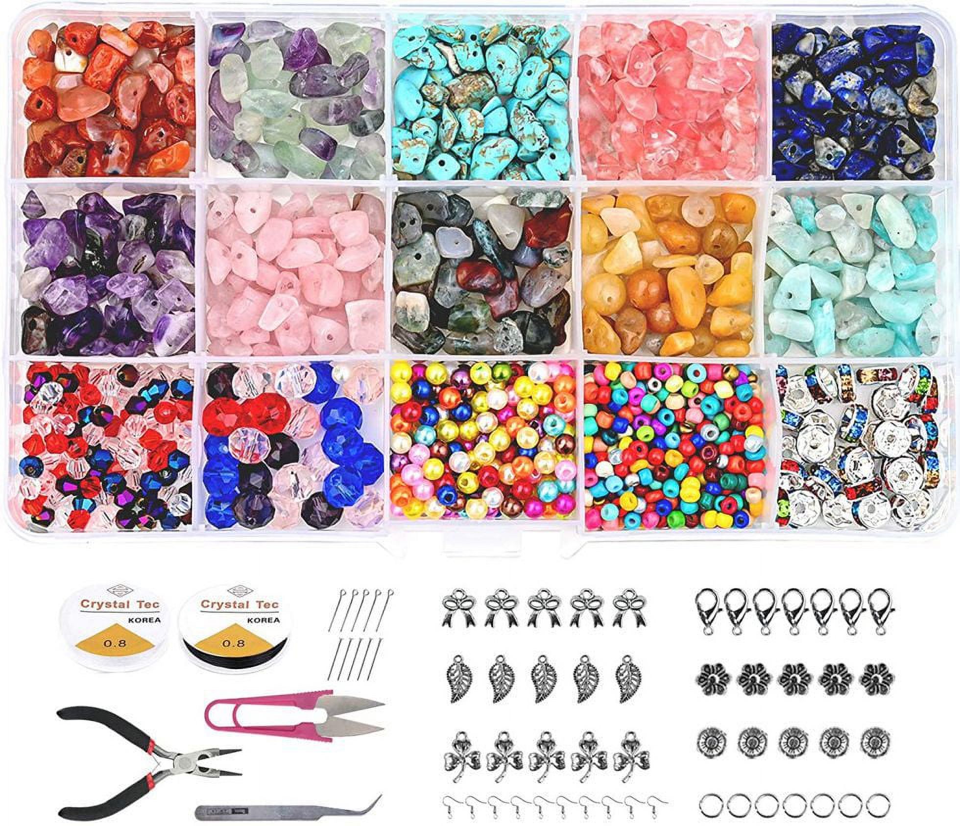 JESOT Gemstones for Jewelry Making, 1126PCS Rock Beads with Pendants,  Earring Supplies and Making Tools Kit for DIY Bracelet Necklace and Earrings