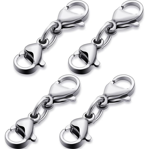 JESOT Lightweight 0.39" x 0.02" Stainless Steel Silver Double Lobster Clasp Extender, 4 Pieces