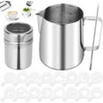 thumbnail image 1 of JESOT Milk Frother Cup, 12oz/350ml Stainless Steel Milk Frothing Pitcher with Powder Shaker, Coffee Art Pen and Coffee Stencil for Foam Steaming Milk, 1 of 7