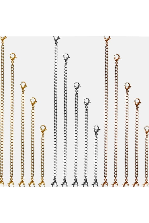 JESOT Necklace Extenders, 15 Pcs Stainless Steel Gold Silver Necklace Bracelet Anklet Extension Chains with Lobster Clasps and Closures for Jewelry Making