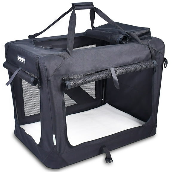 JESPET: 36" Soft Pet Crate - Black - Dogs & Cats Up to 70 lbs, 3 Door Folding Kennel, Indoor Outdoor Travel Carrier, Mesh Windows, Fleece Mat, GooPaws