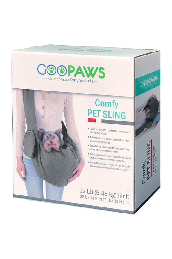 & GOOPAWS: Comfy Pet Sling Bag - Grey - Carry Small Dogs & Cats Up to 12lbs, Adjustable Strap, Hands-Free Travel, Breathable & Lightweight