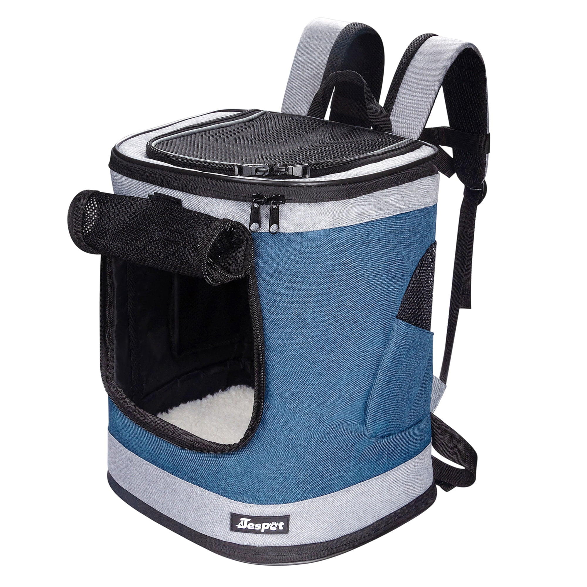 JESPET & GOOPAWS: Pet Soft Backpack Carrier - Blue Grey - 13", Small Dogs & Cats, Portable-Traveling-Hiking-Walking, Outdoor, Mesh Window, Ventilated