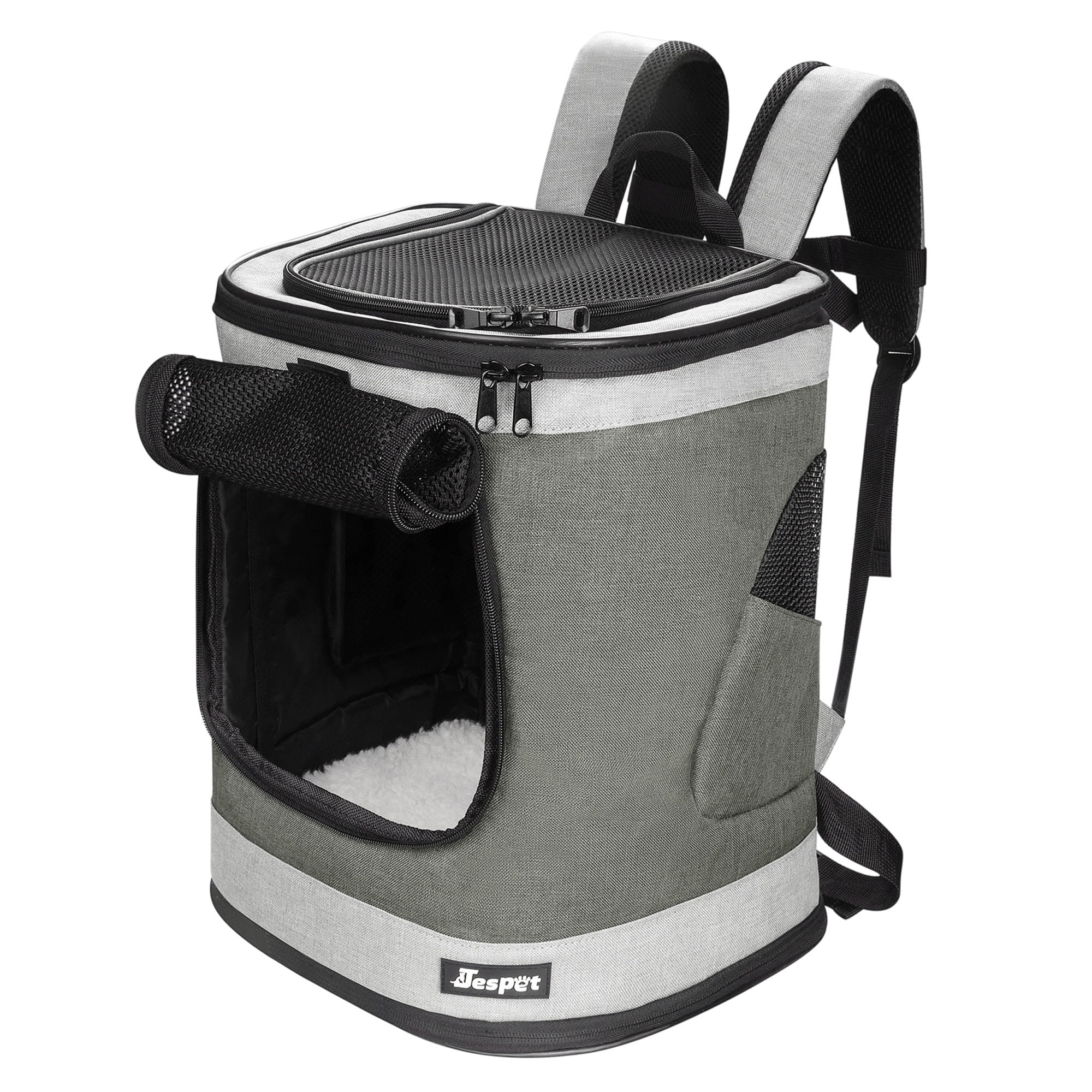 JESPET & GOOPAWS: Pet Soft Backpack Carrier - Smoke Grey - 13", Small Dogs & Cats, Portable-Traveling-Hiking-Walking, Outdoor, Mesh Window, Ventilated