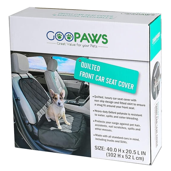 JESPET & GOOPAWS: Quilted Pet Front Car Seat Cover - Black - Dog Travel Protection, 40x20.5", Waterproof, Anti-Scratch, Durable, Fits Most Vehicles