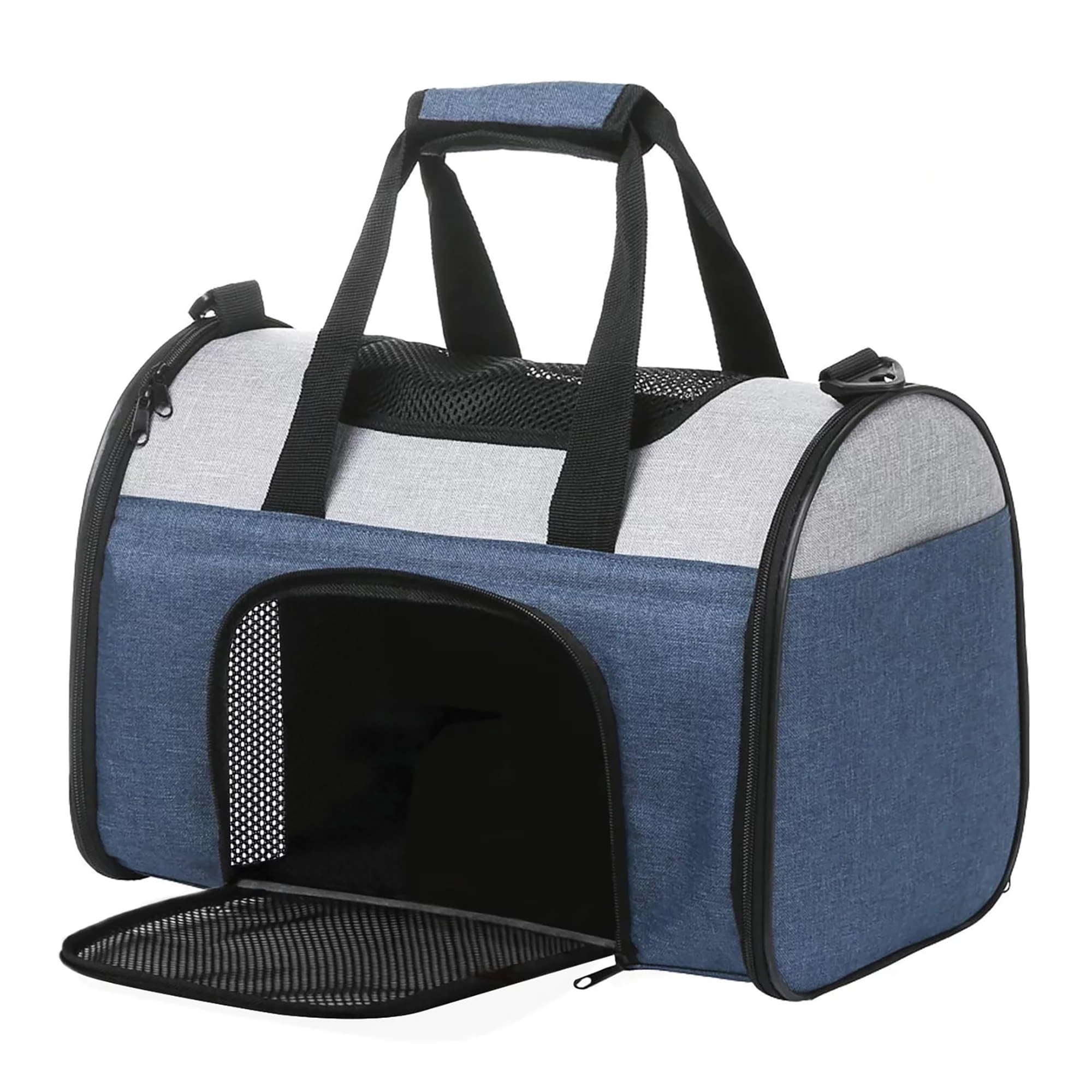 Dark Blue Soft-Sided Airline Approved Pet Carrier with Mesh Ventilation