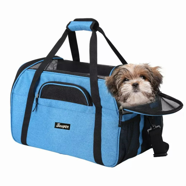 Soft-Sided Kennel Pets Carrier for Small Dogs Cats, Puppy, Airline Approved Cat  Carriers Dog Carrier Collapsible Travel Handbag & Car Seat (Large 19 x 11  x 11 Floral Print Blue)