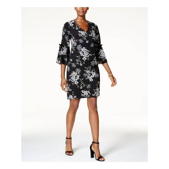 JESSICA HOWARD $89 Womens Black Floral Flutter-sleeve Shift Dress 6 Petites B+B