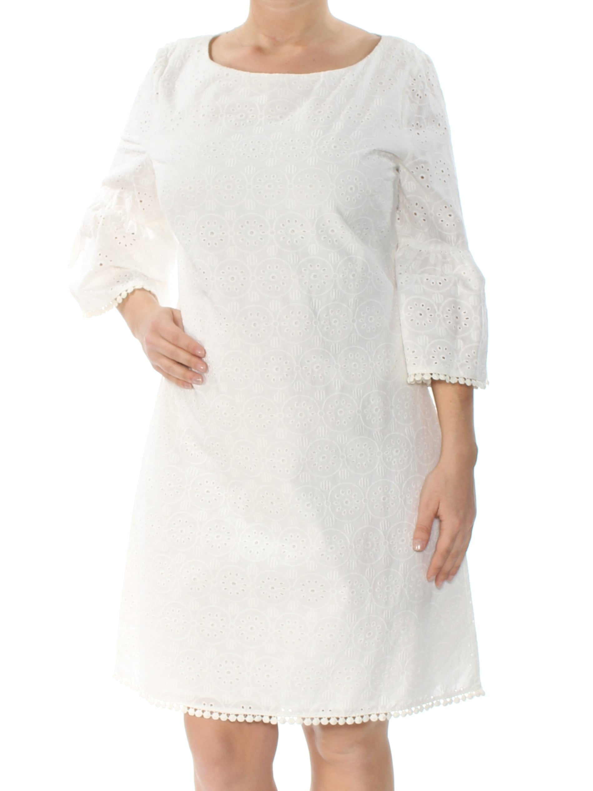 JESSICA HOWARD $89 Womens New 1130 White Eyelet Bell Sleeve Shift
