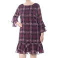 thumbnail image 1 of JESSICA HOWARD $89 Womens New 1150 Purple Plaid Pleated Bell Sleeve Dress 12 B+B, 1 of 2