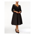 thumbnail image 1 of JESSICA HOWARD Womens Black 3/4 Sleeve Off Shoulder Below The Knee Evening Fit + Flare Dress Plus 18W, 1 of 2