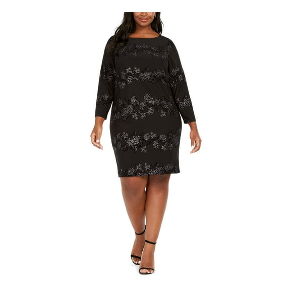JESSICA HOWARD Womens Black 3/4 Sleeve Sheath Party Dress Plus 24W