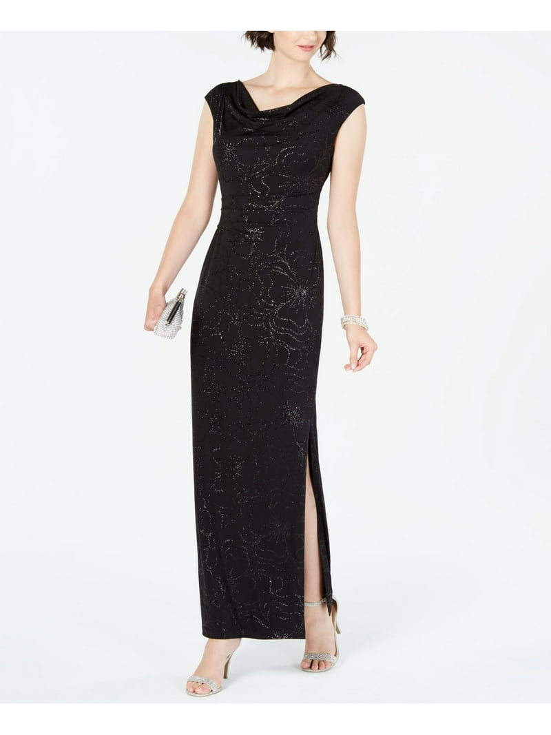 JESSICA HOWARD Womens Black Cap Sleeve Maxi Sheath Formal Dress