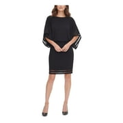 JESSICA HOWARD Womens Black Dolman Sleeve Boat Neck Above The Knee Cocktail Blouson Dress Petites 10P