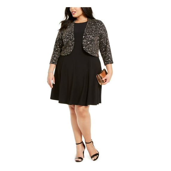 JESSICA HOWARD Womens Black Embellished Glitter Bolero Evening Jacket Size 16W