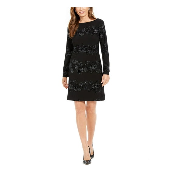 JESSICA HOWARD Womens Black Long Sleeve Fit + Flare Evening Dress Petites 8P
