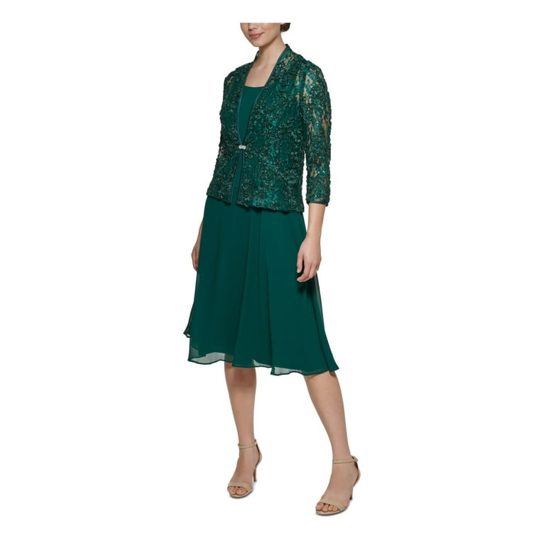 JESSICA HOWARD Womens Green Embellished Zippered 3 4 Sleeves Open