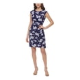 thumbnail image 1 of JESSICA HOWARD Womens Navy Ruched Zippered Lined Floral Cap Sleeve Round Neck Above The Knee Wear To Work Sheath Dress Petites 6P, 1 of 4
