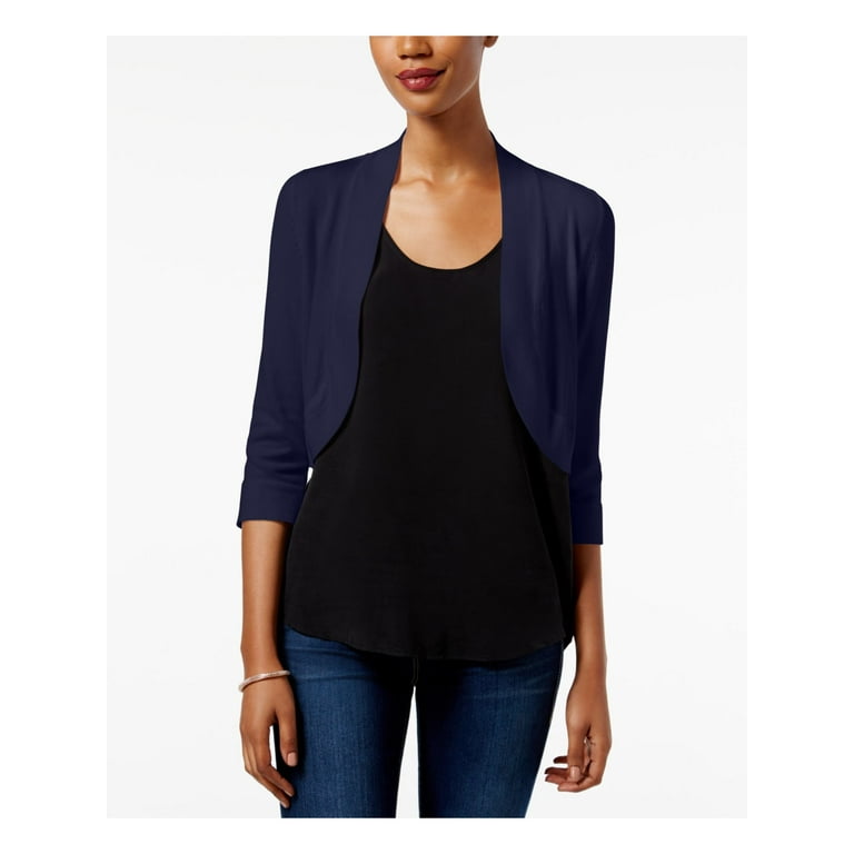 JESSICA HOWARD Womens Navy Shrug 3 4 Sleeve Open Cardigan Top M