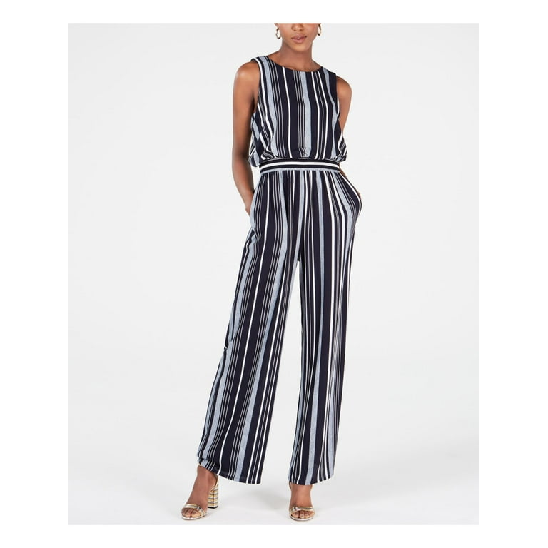 JESSICA HOWARD Womens Navy Striped Sleeveless Jewel Neck Jumpsuit Size 16 Walmart