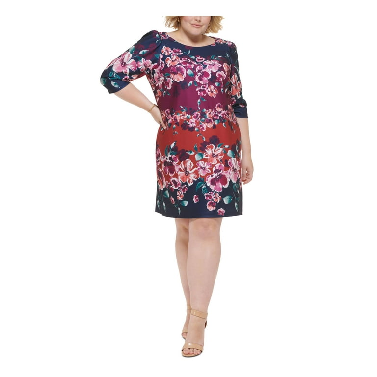 JESSICA HOWARD Womens Navy Zippered Darted Lined Floral 3/4 Sleeve