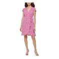 thumbnail image 1 of JESSICA HOWARD Womens Pink Zippered Tie Pleated Ruffled Floral Cap Sleeve V Neck Above The Knee Party Fit + Flare Dress 16, 1 of 4