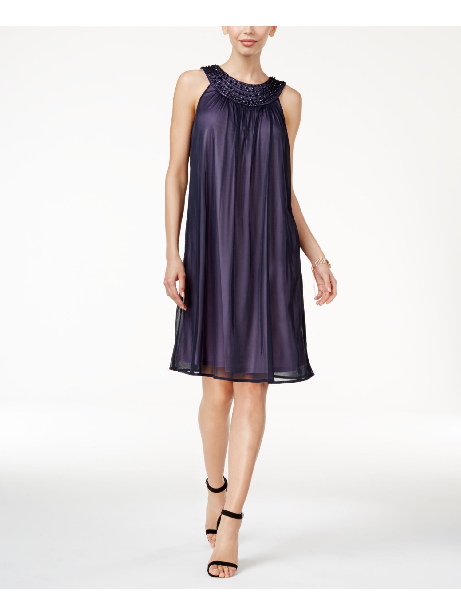 JESSICA HOWARD Womens Purple Embellished Pleated Sleeveless Jewel Neck Knee  Length Evening Dress Size: 12 - Walmart.com
