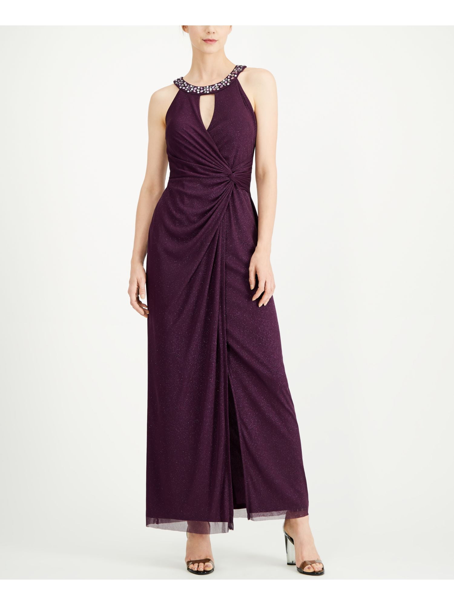 JESSICA HOWARD Womens Purple Sleeveless Full Length Fit Flare