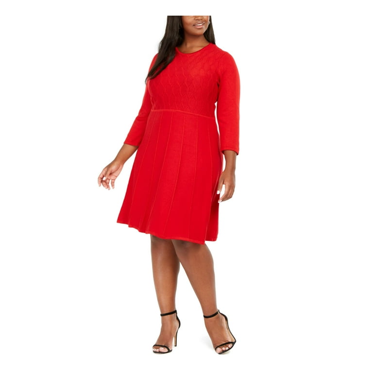 JESSICA HOWARD Womens Red 3 4 Sleeve Knee Length Fit Flare Dress Plus 3X Walmart