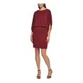 thumbnail image 1 of JESSICA HOWARD Womens Red Stretch Metallic Textured Poncho Sleeves Surplice Back Boat Neck Above The Knee Wear To Work Sheath Dress 14, 1 of 4