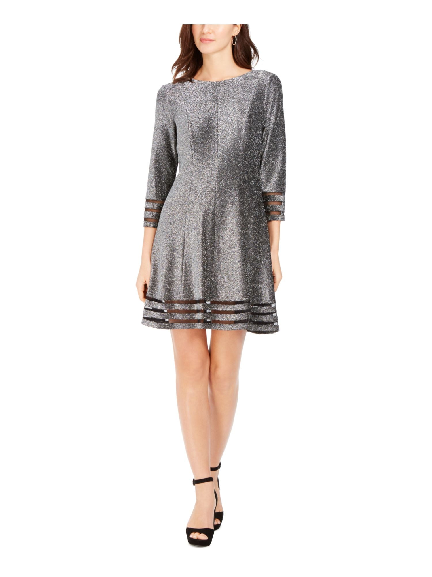 JESSICA HOWARD Womens Silver Long Sleeve Short Cocktail Dress Petites 12P