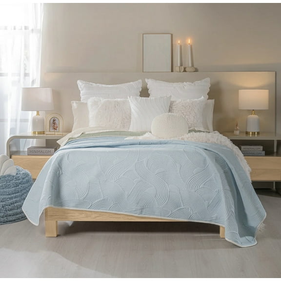 JESSICA LIGHT BLUE AND GREEN COLOR SPECIAL FABRIC ULTRA SLIM REVERSIBLE COMFORTER 1 PCS QUEEN SIZE MADE IN MEXICO