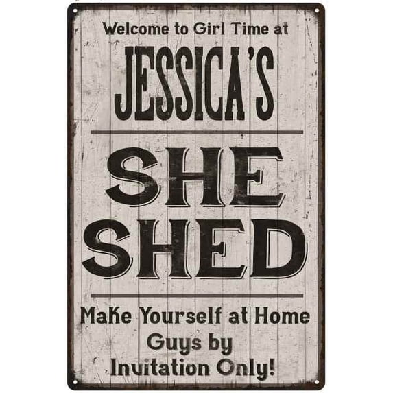JESSICA'S She Shed Sign Lady Cave Gift 12 x 18 Matte Finish Metal 112180082029