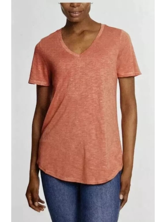 Ladies V-Neck Flutter Sleeve Tee (Pink, S)