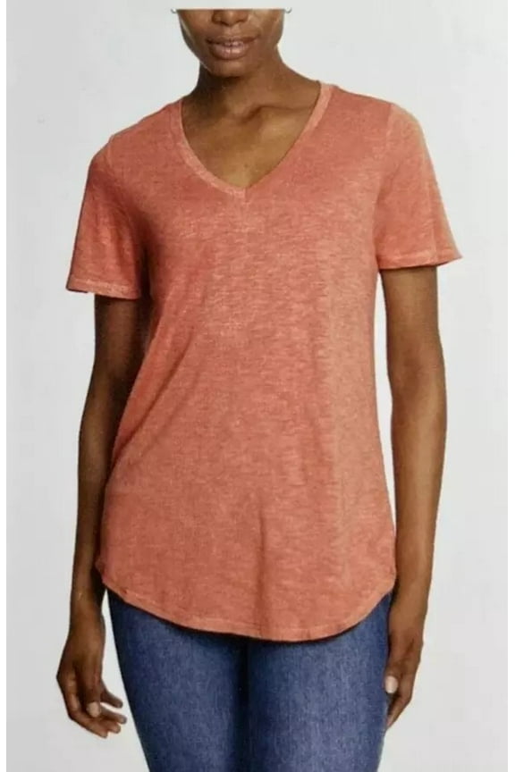 Ladies V-Neck Flutter Sleeve Tee (Pink, S)