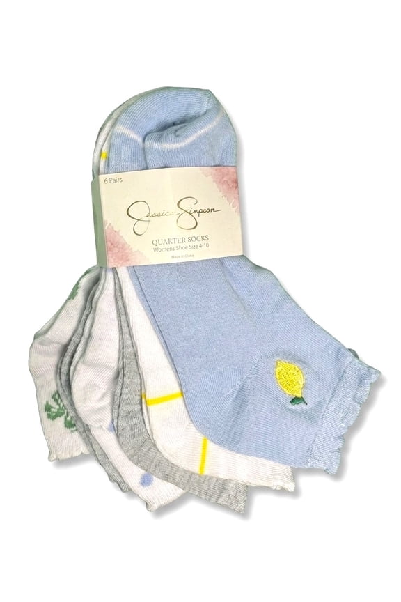 SOCKS WOMEN'S - QUARTER 263 - LEMON BLUE - SHOE SZ 4-10 - PACK 6