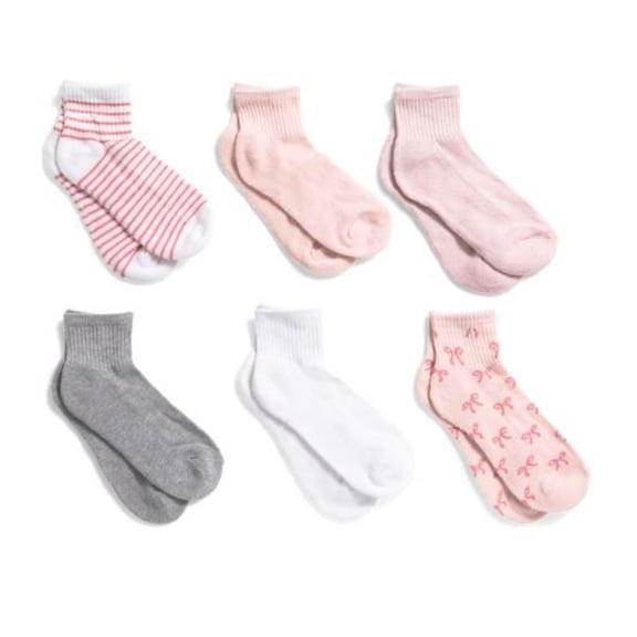 JESSICA SIMPSON SOCKS WOMEN'S - QUARTER 263 - PINK BOW- SHOE SZ 4-10 - PACK 6