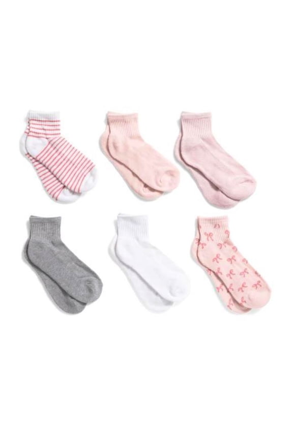SOCKS WOMEN'S - QUARTER 263 - PINK BOW- SHOE SZ 4-10 - PACK 6