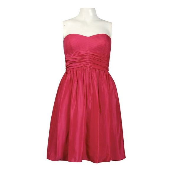JESSICA SIMPSON STRAPLESS RUCHED WAIST SATIN CHIFFON FLARE DRESS