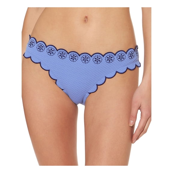 JESSICA SIMPSON Women's Blue Stretch Scalloped Trim Lined Moderate Coverage Textured Bikini Swimsuit Bottom L