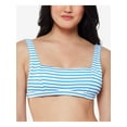 thumbnail image 1 of JESSICA SIMPSON Women's Blue Striped Stretch Removable Cups Tie Textured Adjustable Square Neck Swimsuit Top S, 1 of 2