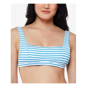 JESSICA SIMPSON Women's Blue Striped Stretch Removable Cups Tie Textured Adjustable Square Neck Swimsuit Top XL