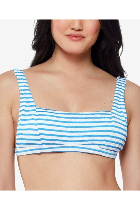 Women's Blue Striped Stretch Removable Cups Tie Textured Adjustable Square Neck Swimsuit Top XL