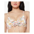 thumbnail image 1 of JESSICA SIMPSON Women's White Floral Ruched Removable Cups Deep V Neck Adjustable Summer Dreaming Swimsuit Top L, 1 of 2