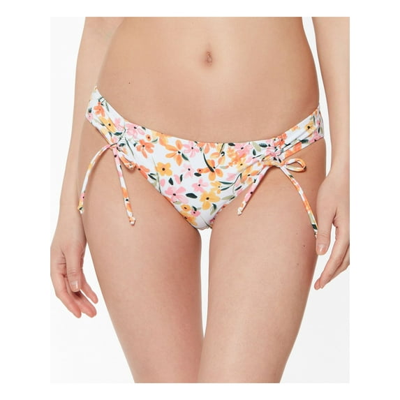 JESSICA SIMPSON Women's White Floral Stretch Ruched Lined Full Coverage Tie Hipster Swimsuit Bottom L