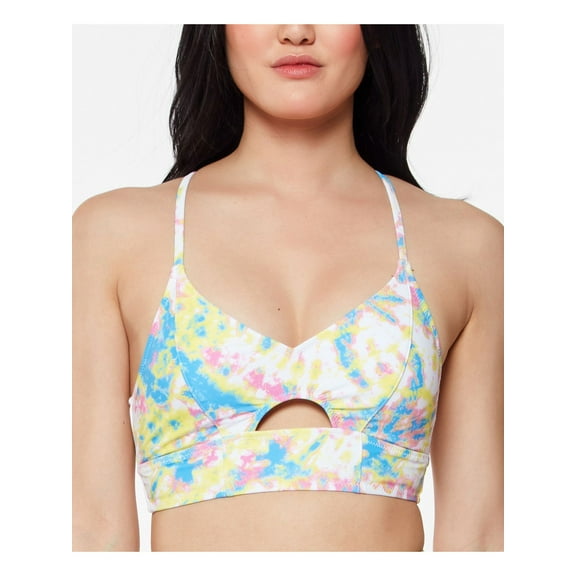 JESSICA SIMPSON Women's Yellow Tie Dye Tie Cropped Cami Cutout Deep V Neck Adjustable Swimsuit Top M