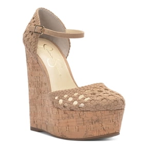 JESSICA SIMPSON Womens Black 2 Cork-Like Wedge Woven Cut Out Marshela Round Toe Wedge Buckle Dress Heeled M